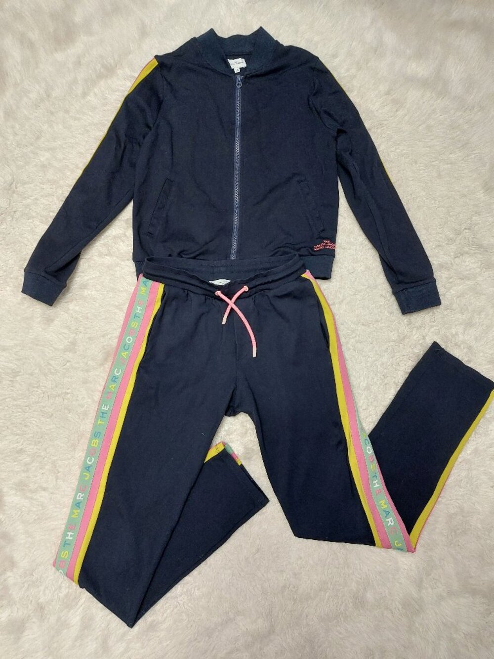 Marc Jacobs Girls Navy Tracksuit Set Full-zip Track Jacket Matching Logo Joggers